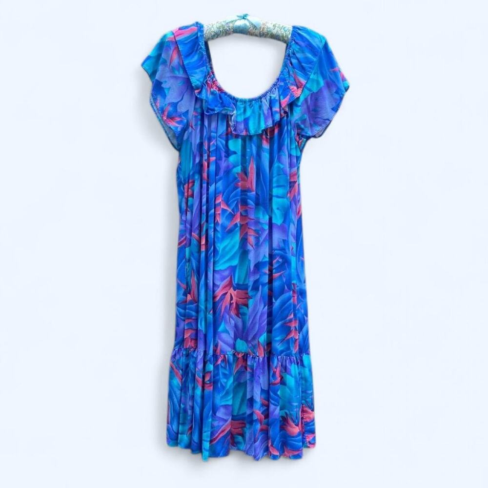 Vintage 70s/80s Hilo Hattie Tropical Off-the-Shoulder Dress